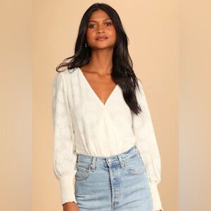 Lulu's Ivory Floral Textured Bodysuit